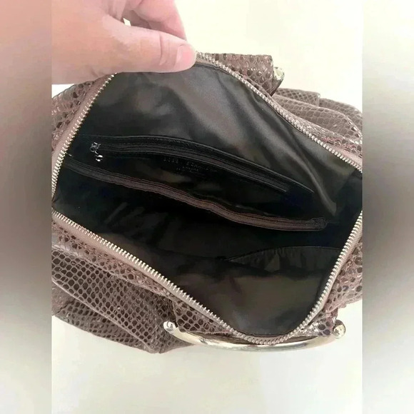 Bobby Schandra Light Brown Patent Leather Snake Skin Print Satchel Bag - Picture 12 of 13